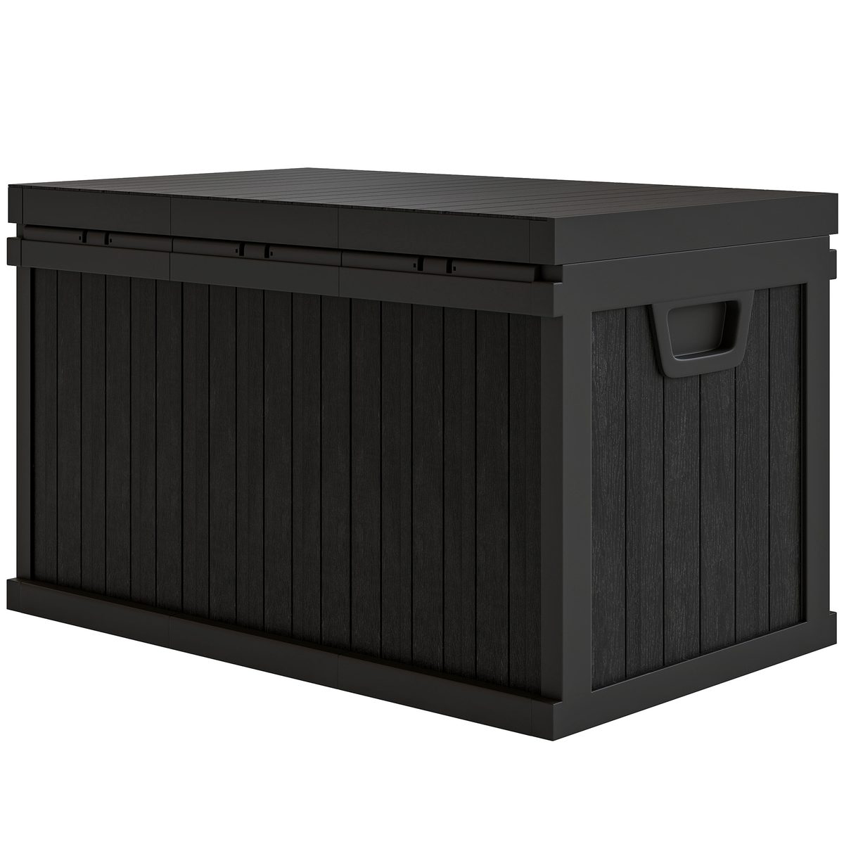 70 Gallon Deck Box, Resin Outdoor Storage Box with Handles, Waterproof Storage Container for Garden Tools, Black