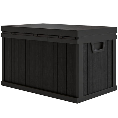 70 Gallon Deck Box, Resin Outdoor Storage Box with Handles, Waterproof Storage Container for Garden Tools, Black