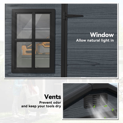 8 x 4 ft Plastic Garden Shed, Wood-Effect Outdoor Storage Shed with Floor, Windows, Lockable Doors and Vents, Dark Grey