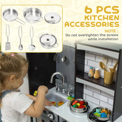 Play Kitchen for Kids, Pretend Kids Kitchen Playset with Switch Knob Sound, Accessories for Ages 3-8 Years, Dark Brown