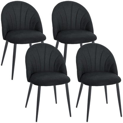 Modern Dining Chairs Set of 4, Upholstered Dining Room Chairs with Metal Legs, Shell Backrest, Padded Seat, Black
