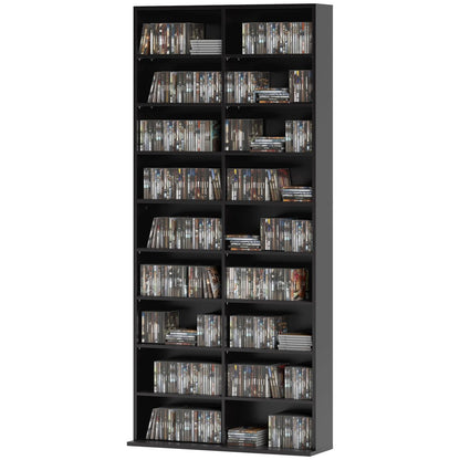 9-Tier DVD Shelf with 18 Compartments and 14 Adjustable Shelves, Holds 640 CDs, 360 DVDs or 430 Blu-rays, Black