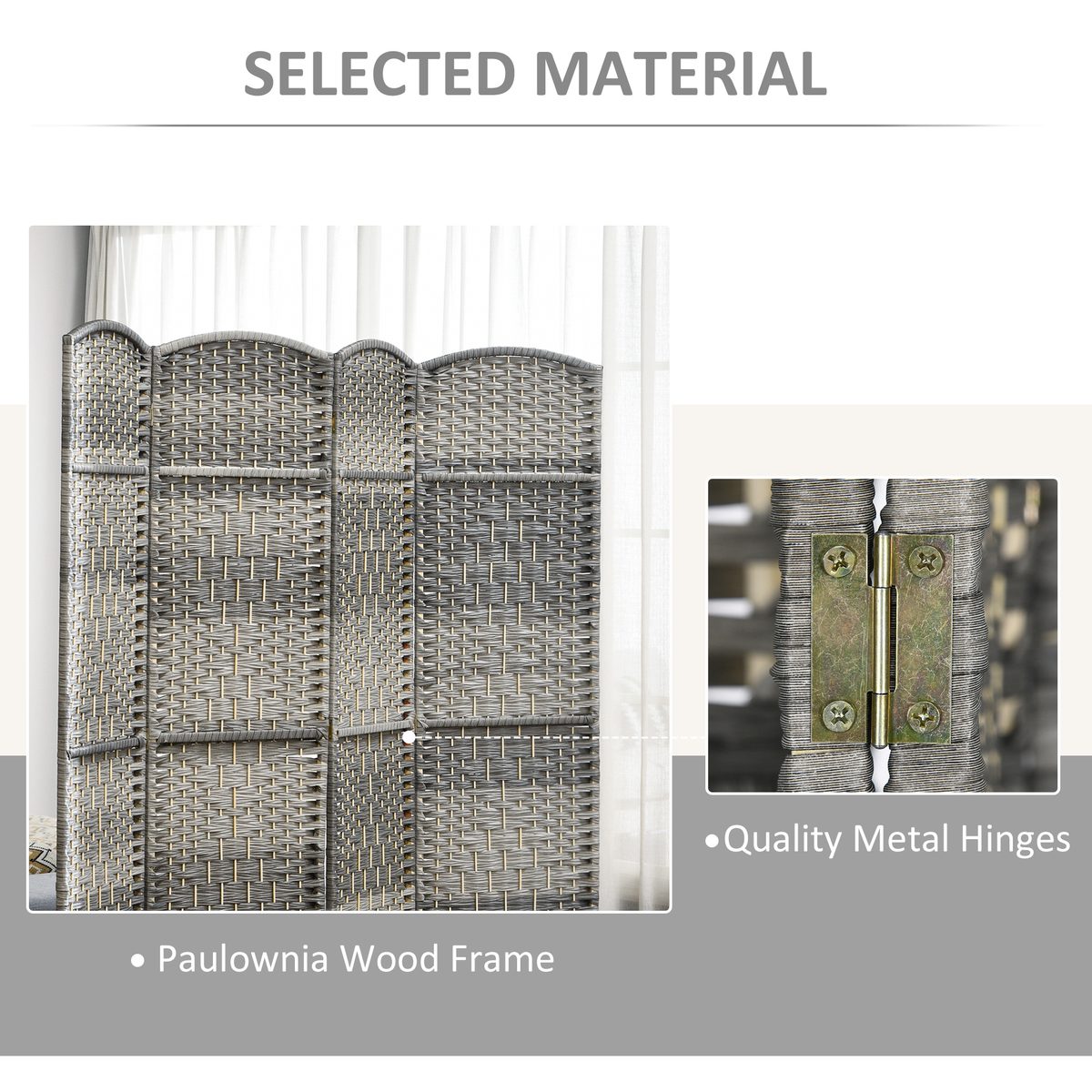 6 Ft Tall Folding Room Divider, 3 Panel Portable Privacy Screen, Hand-Woven Partition Wall Divider, Mixed Grey