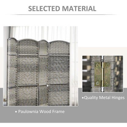 6 Ft Tall Folding Room Divider, 3 Panel Portable Privacy Screen, Hand-Woven Partition Wall Divider, Mixed Grey