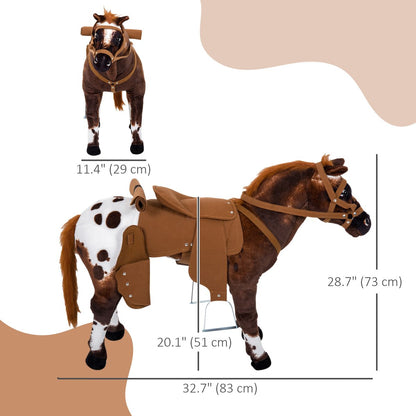 Standing Ride on Horse, Plush Pony Toy for Kids with Neighing Sound, Soft Padding, for Cowboy Cowgirl Aged 3-8 Years Old, Brown