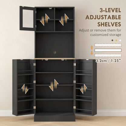 66.5" Tall Kitchen Pantry Cabinet, Kitchen Hutch, Microwave Cabinet with Adjustable Shelves for Dining Room, Black
