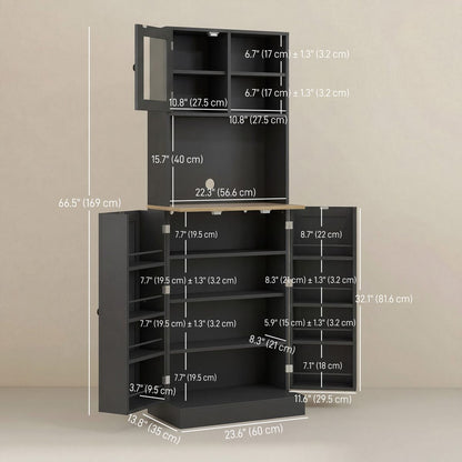 66.5" Tall Kitchen Pantry Cabinet, Kitchen Hutch, Microwave Cabinet with Adjustable Shelves for Dining Room, Black
