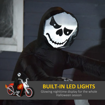 6' Long Halloween Grim Reaper Flaming Motorcycle Outdoor LED Lighted Airblown Inflatable Decoration Holiday Seaon Garden Lawn Decor