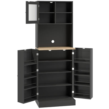 66.5" Tall Kitchen Pantry Cabinet, Kitchen Hutch, Microwave Cabinet with Adjustable Shelves for Dining Room, Black
