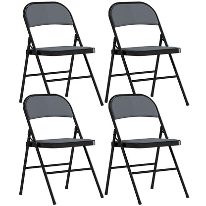 Set of 4 Metal Foldable Chairs, Corduroy Padded Folding Chairs with Cushion Seat and Open Back for Indoor, Grey