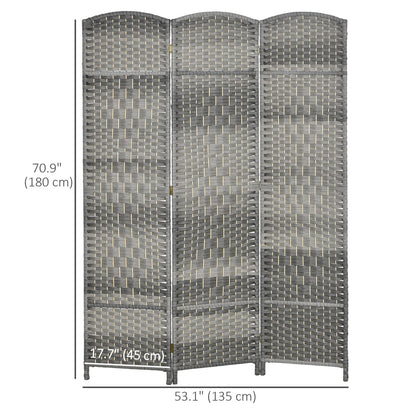 6 Ft Tall Folding Room Divider, 3 Panel Portable Privacy Screen, Hand-Woven Partition Wall Divider, Mixed Grey