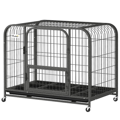 37 Inch Heavy Duty Dog Crate, Large Metal Dog Cage with Lockable Wheels and Removable Tray