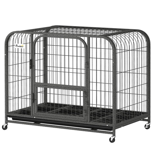 37 Inch Heavy Duty Dog Crate, Large Metal Dog Cage with Lockable Wheels and Removable Tray