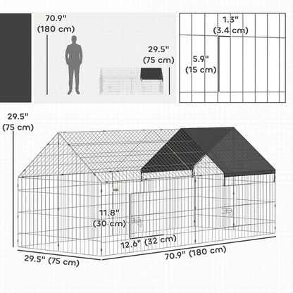 Metal Chicken Coop with UV-Resistant Cover for Hens, Rabbits, Ducks, Geese, 71" x 29.5" x 29.5", Black