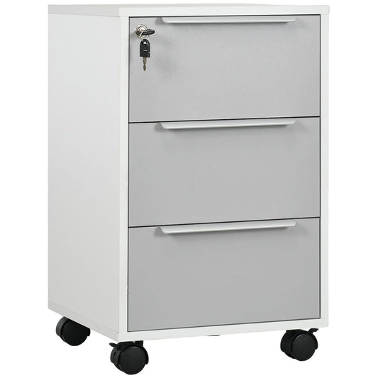 3 Drawer File Cabinet with Wheels, Vertical Filing Cabinet with Lock, Grey