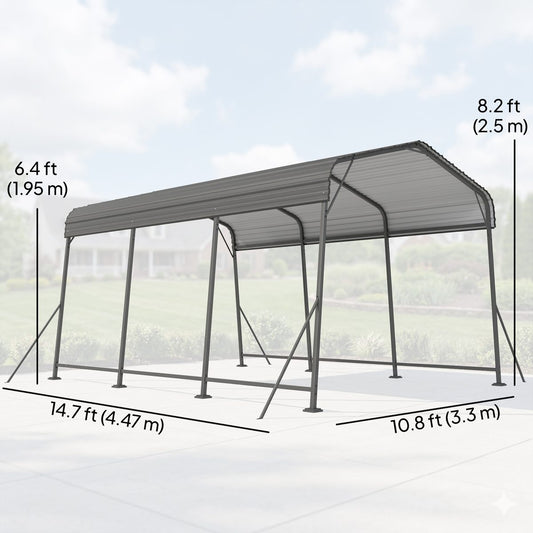 11 x 15FT Metal Carport, Heavy-Duty Carport Canopy with Reinforced Frame & Galvanized Steel Roof, Dark Grey