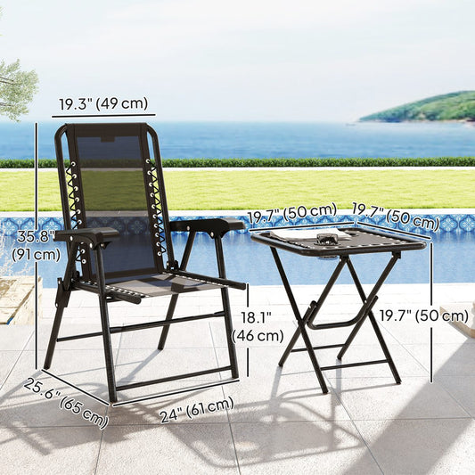 3 Pieces Patio Bistro Set, Outdoor Folding Table and Chairs Set, Metal Patio Furniture Set with Cup Holders
