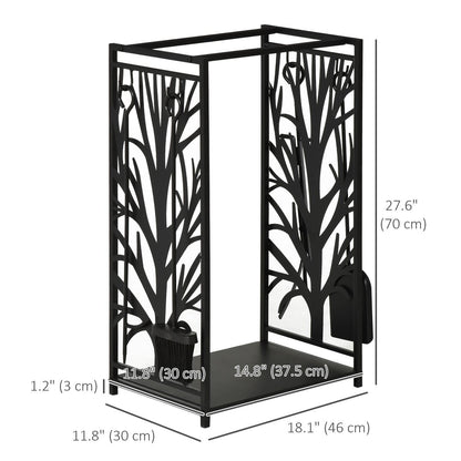 18.1" x 11.8" x 27.6" Firewood Rack with 4 Tools, Log Holder for Fireplace, Outdoor Indoor Wood Storage Stacker, Black