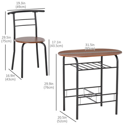 Dining Table Set of 3, 31.5" Kitchen Table and Chairs Set for 2 with Shelf, for Small Space, Dining Room, Living Room