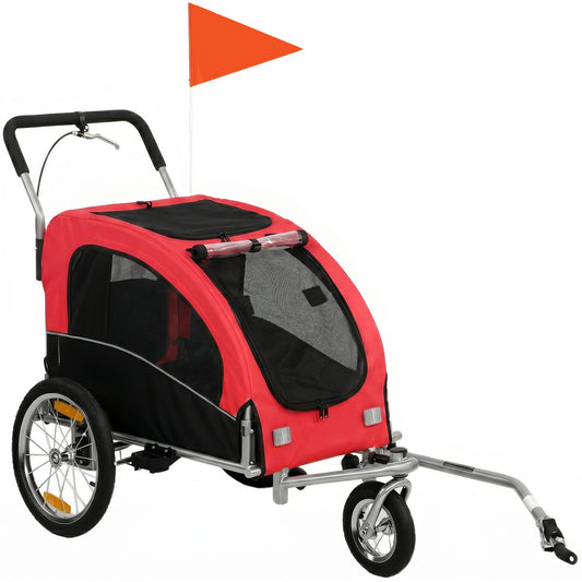 2 in 1 Dog Bike Trailer, Foldable Pet Stroller, Dog Bicycle Trailer with Suspension, Universal Bicycle Coupler, Green