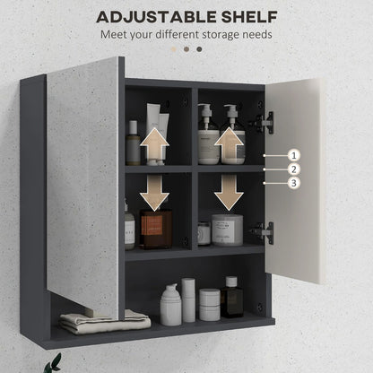 Medicine Cabinet, Wall Mounted Bathroom Mirror Cabinet with Mirrored Door, Adjustable Shelf and Soft Close Mechanism, Light Grey