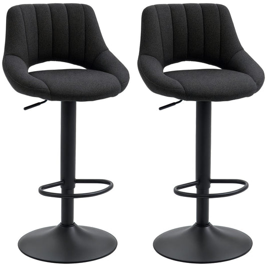 Bar Stools Set of 2, Swivel Counter Height Barstools with Adjustable Height and Cutout Back, Faux Leather Upholstered Bar Chairs with Round Metal Base and Footrest, Grey