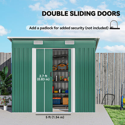 7'x 4' Metal Patio Storage Shed Garden Lockable Shed Tool Utility Storage Unit, Green