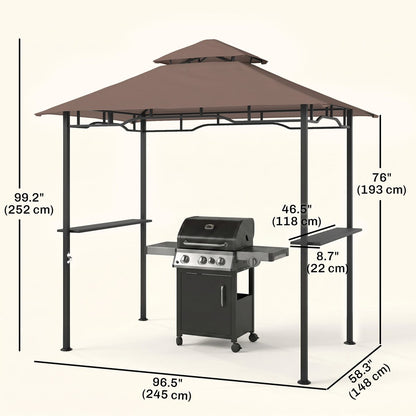 8' x 5' BBQ Grill Gazebo Tent with Double Tiered Canopy for Outdoor Sun Shade, Coffee