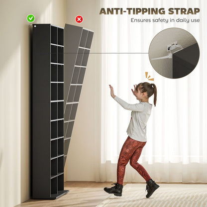 9-Tier DVD Shelf with 18 Compartments and 14 Adjustable Shelves, Holds 640 CDs, 360 DVDs or 430 Blu-rays, Black