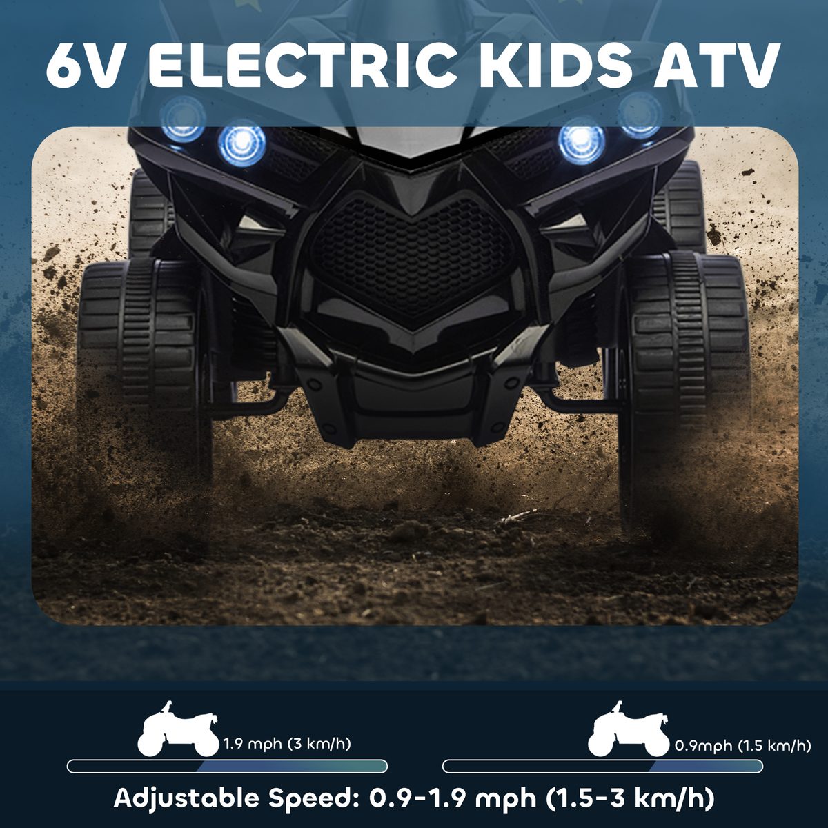 6V Kids ATV, 4 Wheeler Electric Ride on Car with Music and LED Headlights, for Ages 18-56 Months Boys and Girls, Black