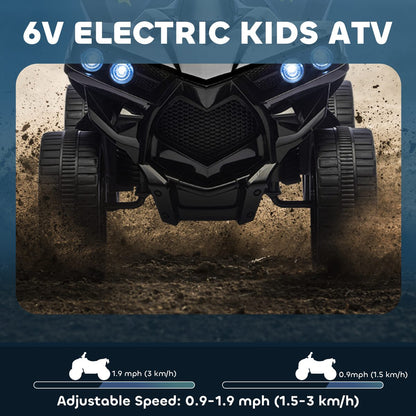 6V Kids ATV, 4 Wheeler Electric Ride on Car with Music and LED Headlights, for Ages 18-56 Months Boys and Girls, Black