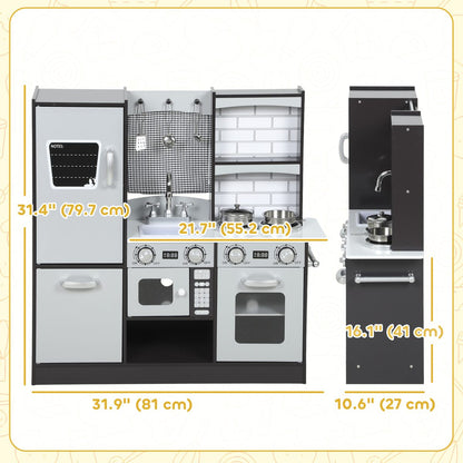 Play Kitchen for Kids, Pretend Kids Kitchen Playset with Switch Knob Sound, Accessories for Ages 3-8 Years, Dark Brown