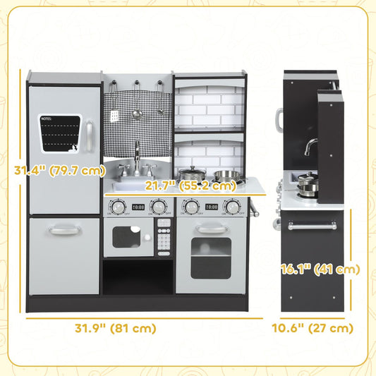 Play Kitchen for Kids, Pretend Kids Kitchen Playset with Switch Knob Sound, Accessories for Ages 3-8 Years, Dark Brown