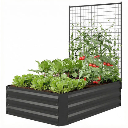 Galvanized Raised Garden Bed with Trellis for Climbing Plants, Outdoor Planter Box with Open Bottom, Black