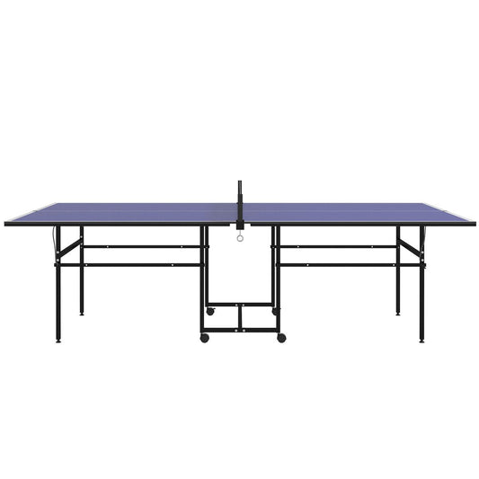 Full Size Table Tennis Table, Folding Ping Pong Table with Net, Paddles, Balls and Wheels, Blue