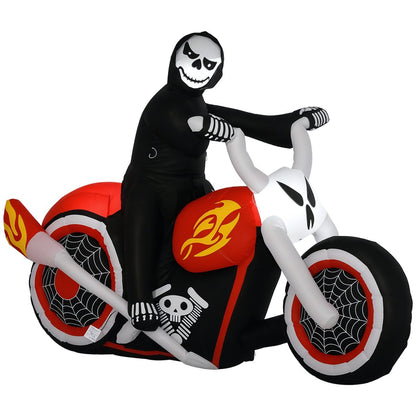 6' Long Halloween Grim Reaper Flaming Motorcycle Outdoor LED Lighted Airblown Inflatable Decoration Holiday Seaon Garden Lawn Decor