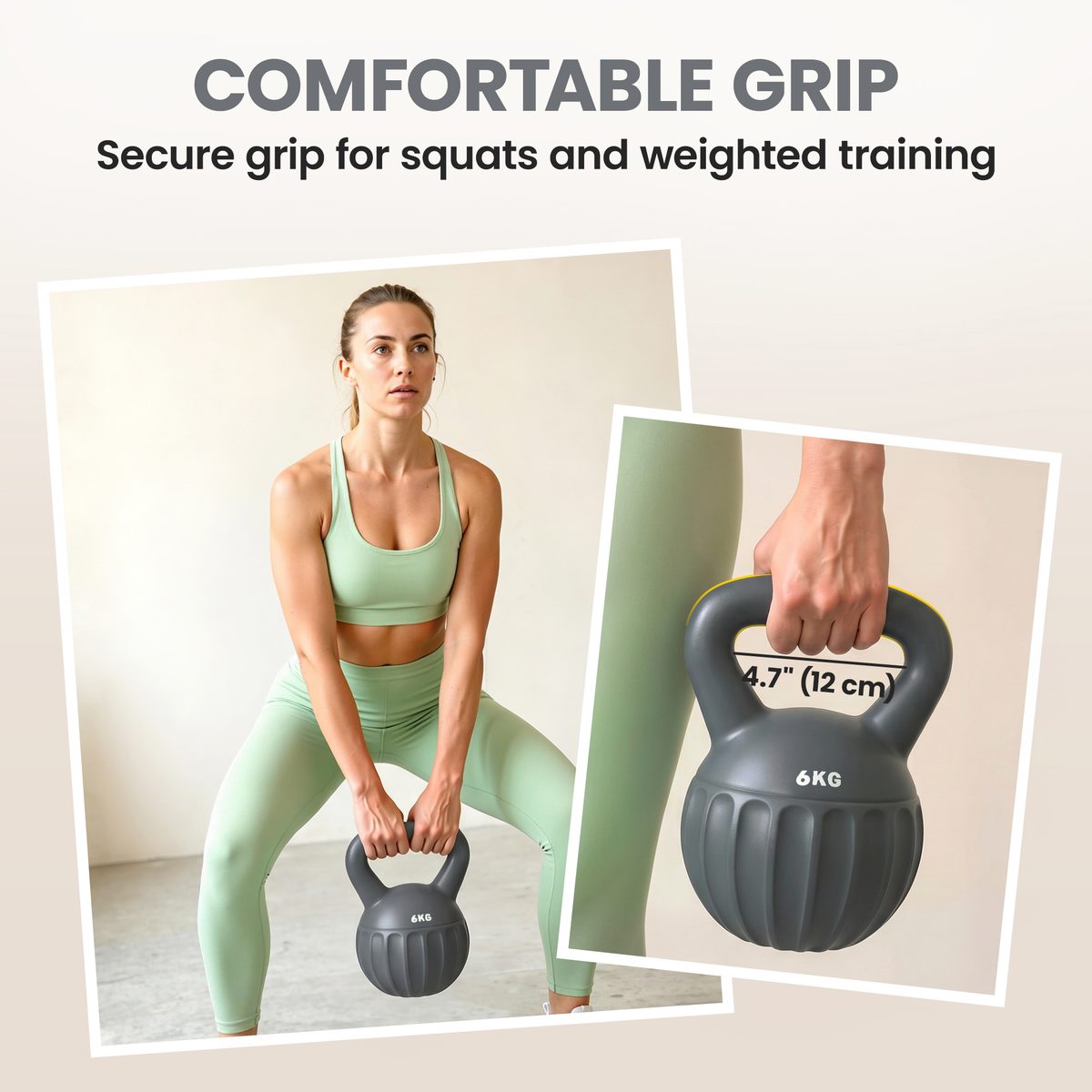 Kettlebell, 13 lbs Kettle Bell with Non-Slip Handle for Home Gym, Weight Lifting and Strength Training, Grey