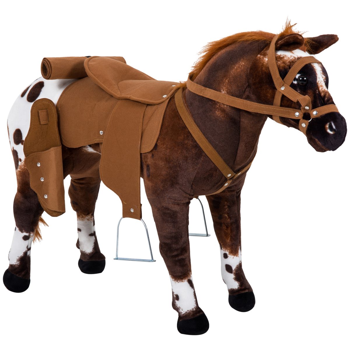 Standing Ride on Horse, Plush Pony Toy for Kids with Neighing Sound, Soft Padding, for Cowboy Cowgirl Aged 3-8 Years Old, Brown