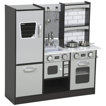 Play Kitchen for Kids, Pretend Kids Kitchen Playset with Switch Knob Sound, Accessories for Ages 3-8 Years, Dark Brown
