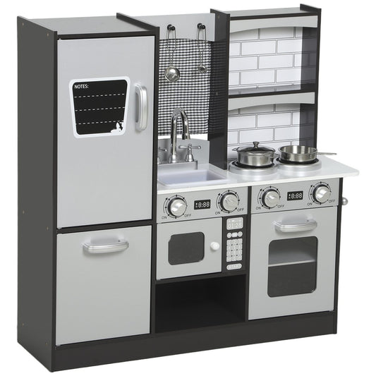 Play Kitchen for Kids, Pretend Kids Kitchen Playset with Switch Knob Sound, Accessories for Ages 3-8 Years, Dark Brown
