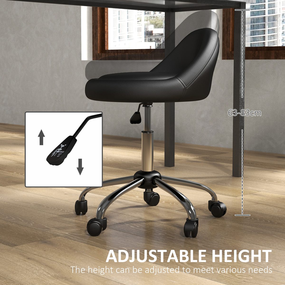 Salon Stool, Adjustable Rolling Stool, Black