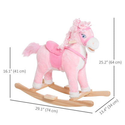 Kids Plush Rocking Horse Child Ride On Toy Rocker with Realistic Sounds Pink
