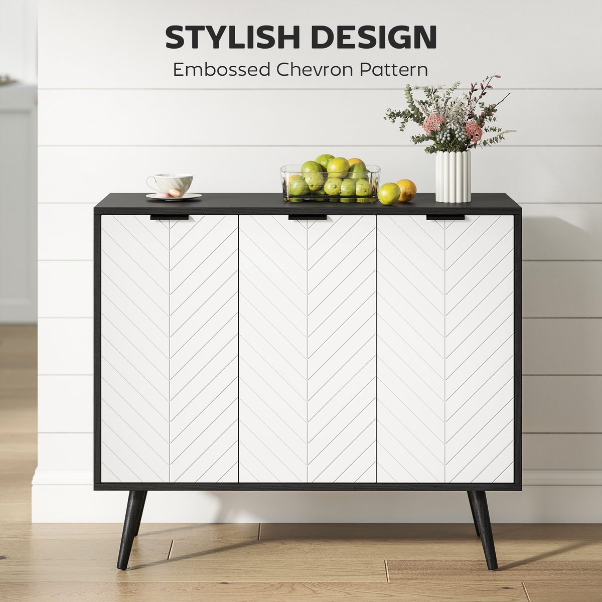Modern Sideboard and Buffet, Dining Room Cabinet with Adjustable Shelves and 3 Doors, Black