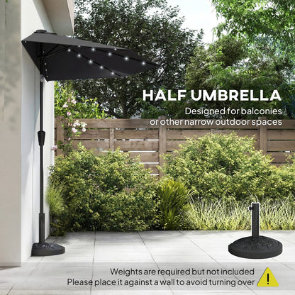 Half Outdoor Patio Umbrella with Solar LED Lights Half Umbrella with Crank 105.1" x 53.5" Black