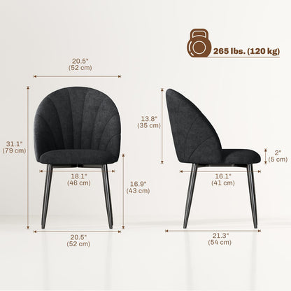Modern Dining Chairs Set of 4, Upholstered Dining Room Chairs with Metal Legs, Shell Backrest, Padded Seat, Black