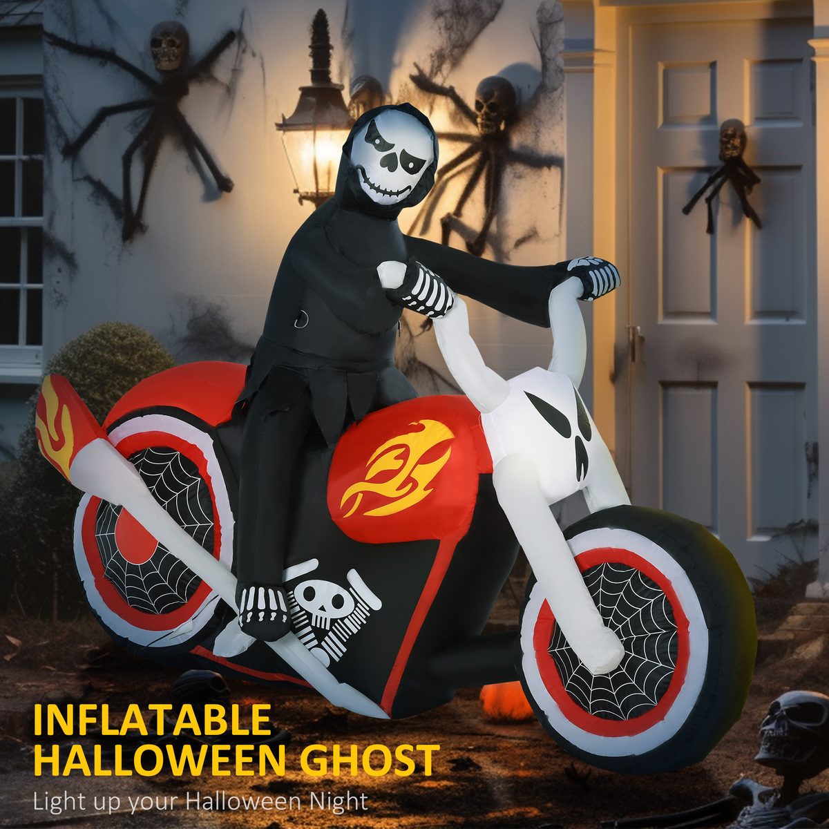 6' Long Halloween Grim Reaper Flaming Motorcycle Outdoor LED Lighted Airblown Inflatable Decoration Holiday Seaon Garden Lawn Decor