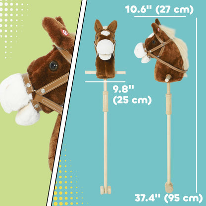 Unicorn Stick Horse, Plush Hobby Horse with Wood Wheels, Real Pony Neighing and Galloping Sounds, for Kids, Brown