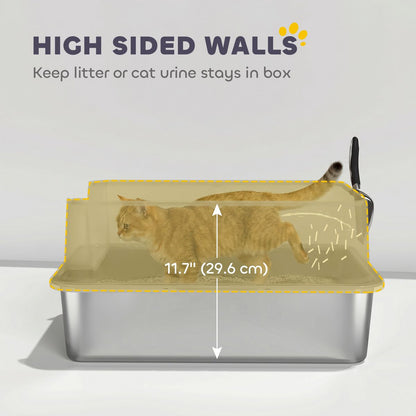 XL Stainless Steel Cat Litter Box for Big and Multiple Cats with High Wall Side, Scoop, Easy Cleaning & Odor Free
