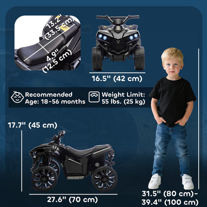 6V Kids ATV, 4 Wheeler Electric Ride on Car with Music and LED Headlights, for Ages 18-56 Months Boys and Girls, Black