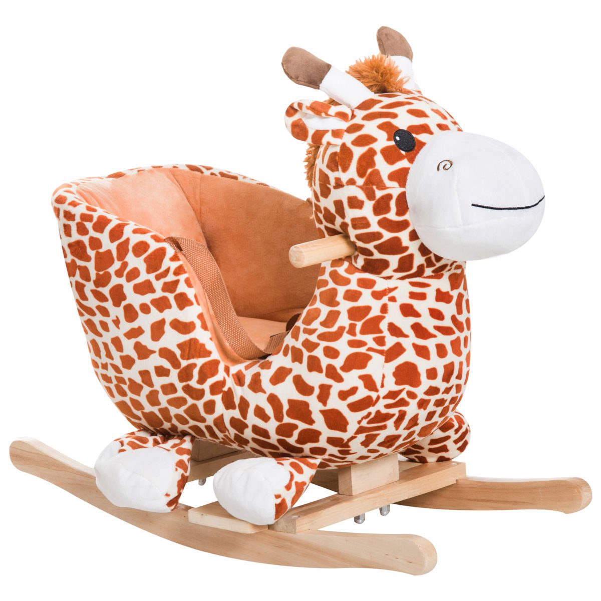 Wooden Plush Children Kids Rocking Horse Chair for Toddlers with Sound and Safety Belt, Giraffe Theme